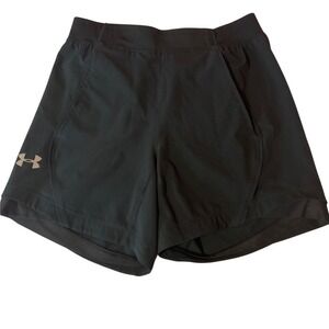 Under Armour Womens HeatGear Black Running Training Shorts Medium Zipper Pocket